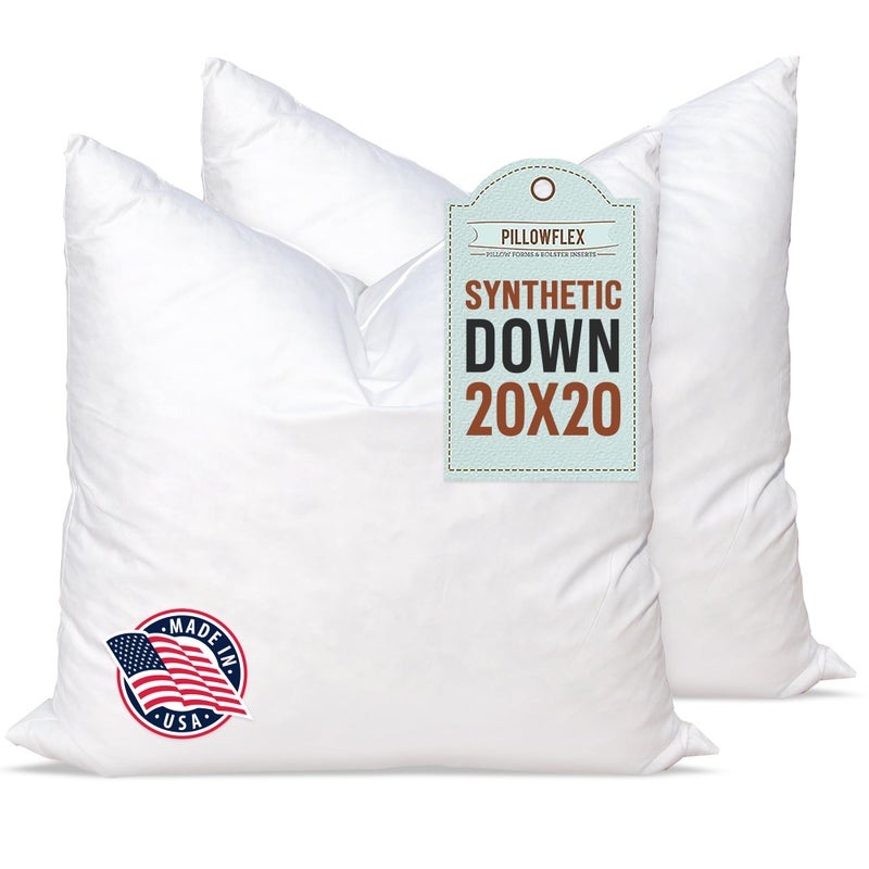 Pillowflex Synthetic Down Alternative Pillow Inserts for Shams - Comfy Pillows for Sleeping, Perfect Pillow & Best Sleeping Pillows, Handmade Down Alternative Throw Pillow Inserts - (20x20 Set of 2) - Image 1